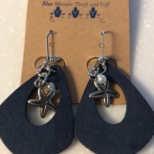 3/$15 Handmade blue wood Leverback Earrings